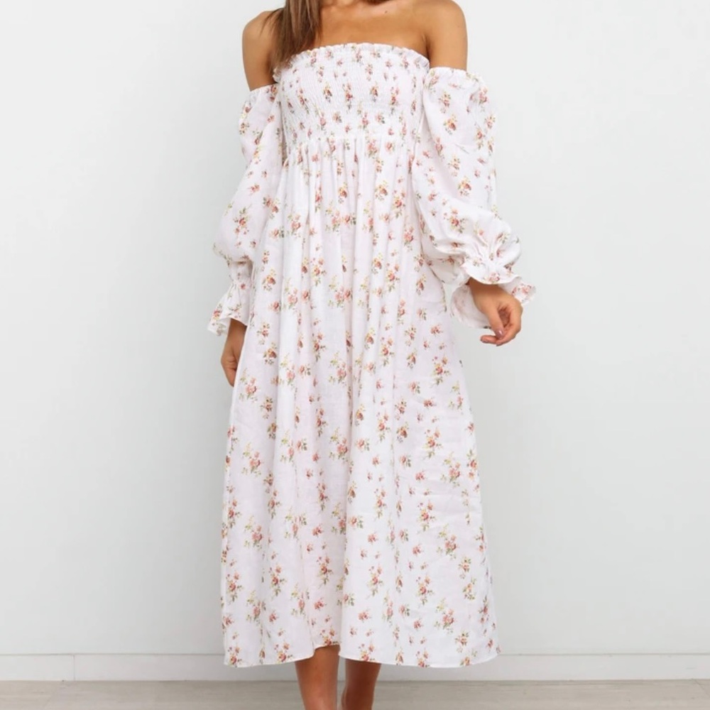 Petal & Pup White Floral Off-Shoulder Midi Dress
